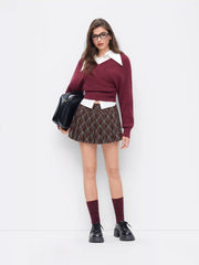 Wool-look Low Rise Tartan Pleated Mini Skirt