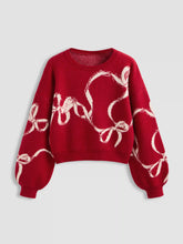 Knitted Bowknot Graphic Oversized Sweater