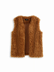Faux Fur V-neck Solid Jacket Vest