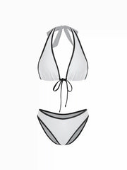 Halter Neck Contrast Binding Cheeky Bikini Set With Beaded Detail