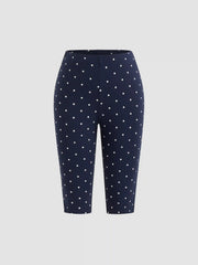 Cotton-blend High Neck Polka Dot Asymmetrical Hem Top & Mid Rise Capri Pants Set