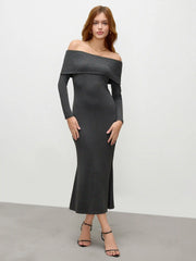 Knit Off-shoulder Mermaid Maxi Dress