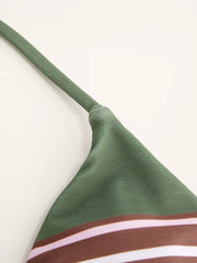 High Stretch Geometric Stripe Drawstring Triangle Bikini Set