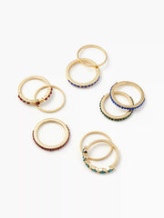 6PCS COLORFUL RHINESTONE STACKABLE RINGS SET