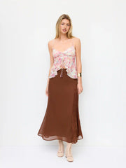 Chiffon Mid Rise Lace Panel Mermaid Maxi Skirt