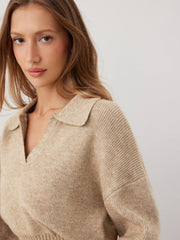 Knit Collar Lantern Sleeve Top