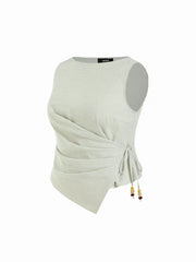 Cotton-blend Boat Neck Striped Beaded Wrap Top & Mid Rise Wide Leg Trousers Set Curve & Plus