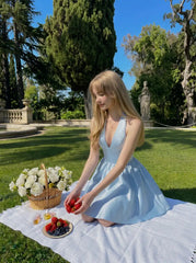 Satin Sculptural Halter Neckline Bowknot Mini Flared Dress