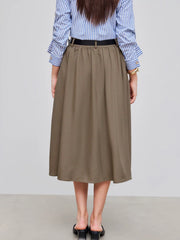 High Waist Solid Belted Maxi Skirt