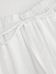 Cotton-blend Mid Rise Embroidery Drawstring Straight Leg Trousers