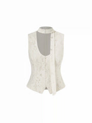 Lace U-Neckline Floral Button Blazer Vest