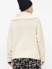 Knit Collar Long Sleeve Zipper Polo Sweater