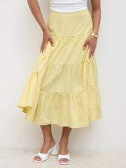 Cotton-blend Mid Rise Stripe Tiered Maxi Skirt