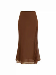 Chiffon Mid Rise Lace Panel Mermaid Maxi Skirt