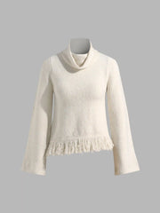 Rabbit Hair Blend High Neck Fringe Sweater
