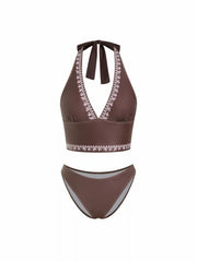 High Stretch Aztec Halter Neck Tankini & Low Rise Bikini Bottom Bikini Set