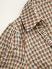 Cotton-blend Plaid V-neck Cinched Waist Lettuce Trim Blouse