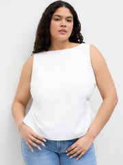 Linen-blend Boat Neckline Bowknot Tank Top Curve & Plus