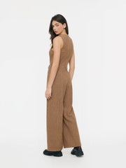 Plaid V-neck High Rise Button Wide Leg Jumpsuit