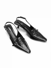 POINTED TOE BUCKLE KITTEN HEELS