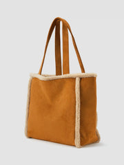 FUR-LOOK TRIM SUEDE TOTE BAG