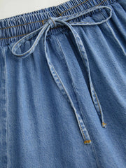 Denim Mid Rise Drawstring Ruched Wide Leg Jeans Curve & Plus