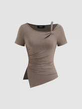 Asymmetrical Neck Cut Out Ruched Split Top