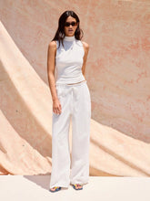 Cotton-blend Mid Rise Embroidery Drawstring Straight Leg Trousers