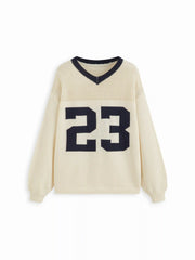 Knit V-neck 23 Hollow Out Long Sleeve Top