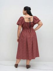 Cotton-blend Ditsy Floral Shirred Knotted Midi Dress Curve & Plus