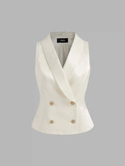 Satin Collar Solid Button Blazer Vest