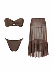 Halter Neckline Twist Bracelet Bikini Set With Cover Up Skirt
