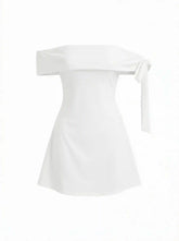 Jersey Off-shoulder Short Sleeve Bowknot Mini Dress