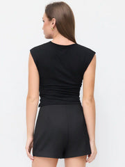 Mid Rise Asymmetrical Ruched Metal Detail Mini Skort