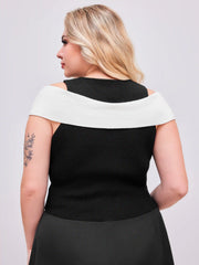 Knitted Round Neckline Bow-trim Off-shoulder Top Curve & Plus