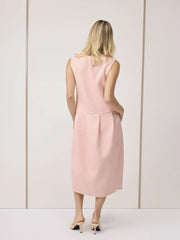 Tweed Boat Neck Bowknot Pleated Midi Dress