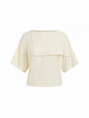 Boat Neck Asymmetrical Draped Short Sleeve Tee