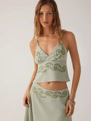 Chiffon Floral Embroidery V-Neck Cami Top
