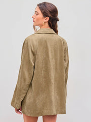 Suede Collar Solid Button Pocket Oversized Jacket