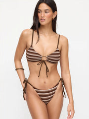 Solid O-Ring Front Tied Bikini Set