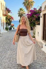 Linen-blend High Rise Solid Pocket Maxi Skirt