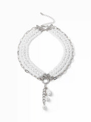 FAUX PEARL BEADED LAYERED NECKLACE