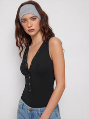 High Stretch V-neck Metal Detail Bodysuit