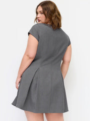 Woven Square Neck Pleated A-line Mini Dress Curve & Plus