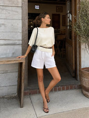 Knit Boat Neck Batwing Sleeve Top With Belt