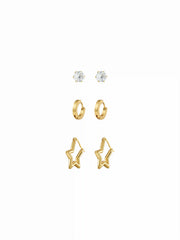 3 PAIRS STAR & RHINESTONE &CIRCLE EARRINGS