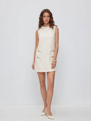 Tweed Twist Knotted Metal Detail A-line Mini Dress