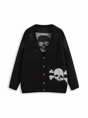 Knit V-neck Skeleton Pattern Hollow Out Oversized Cardigan