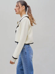 Tweed Collar Button Crop Blazer