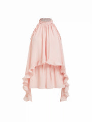 Chiffon Halter Neck Ruffled Top & Mid Rise Shorts Set